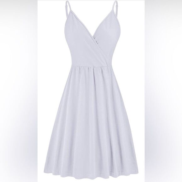 STYLEWORDV NeckFloral/Solid Spaghetti StrapSummer CasualSwingSundress withPocket - Picture 2 of 5